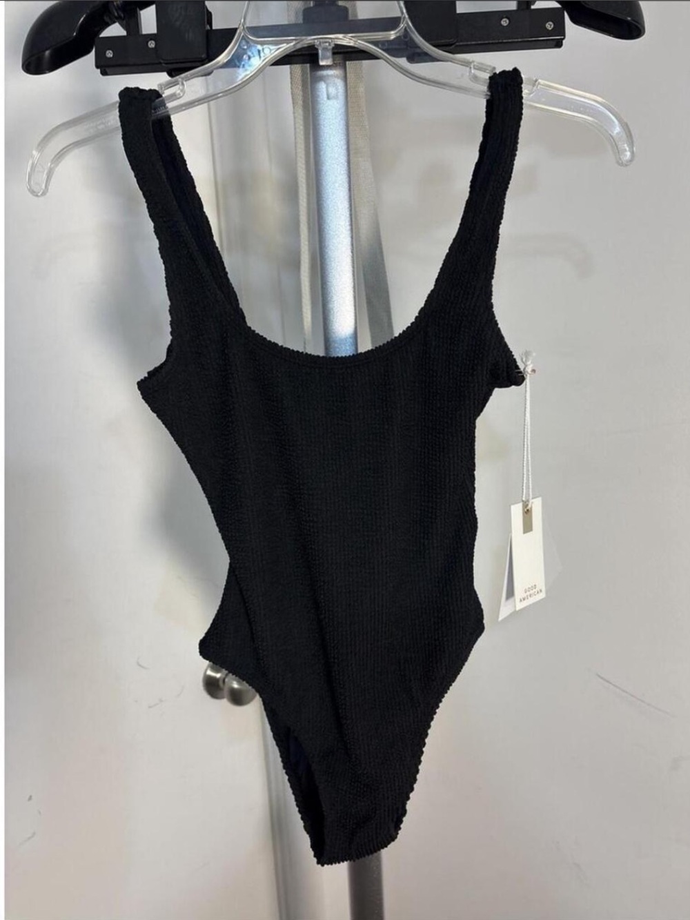 Good American Black Textured Scoop-Back One-Piece Swimsuit